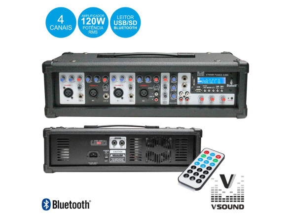 VSOUND Mesa Mistura Amplificada Profissional 4 Canais 120W VSOUND Mesa Mistura Amplificada Profissional 4 Canais 120W